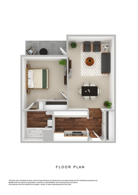 Floor plan for 1 bed, 1 bath, 576 sqft